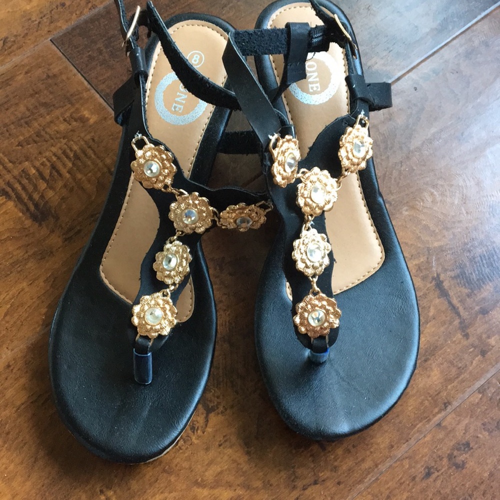 Black wedge sandals